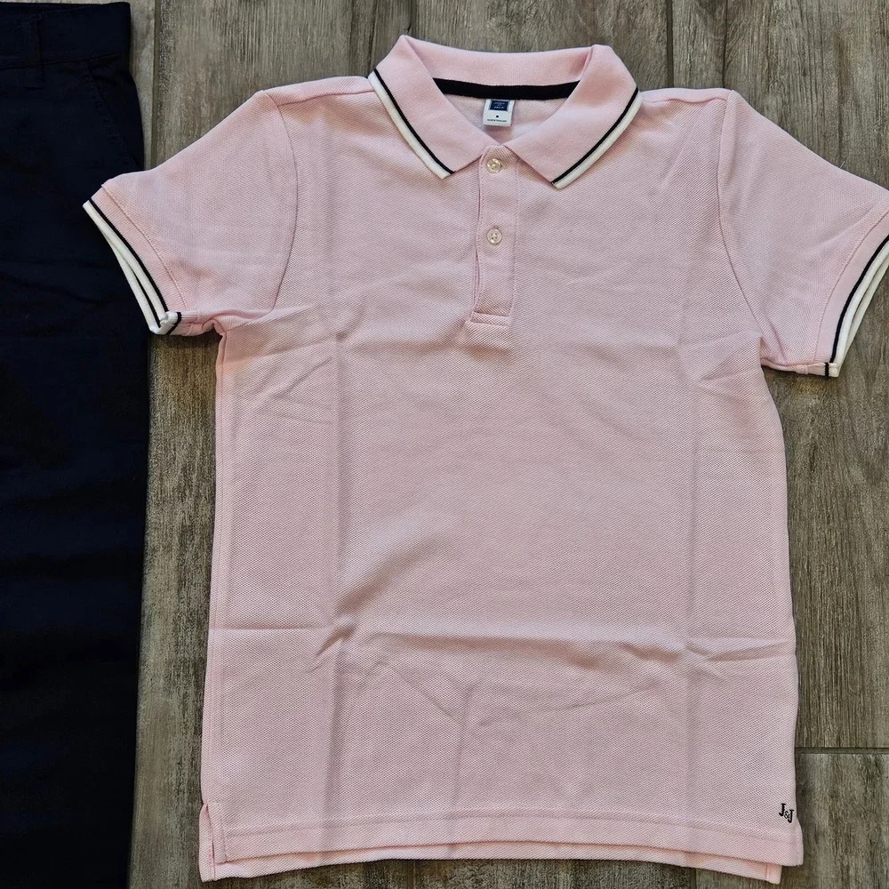 Janie and Jack Polo and Jogger Set Kids 8 Pink Navy Blue Preppy School Outfit